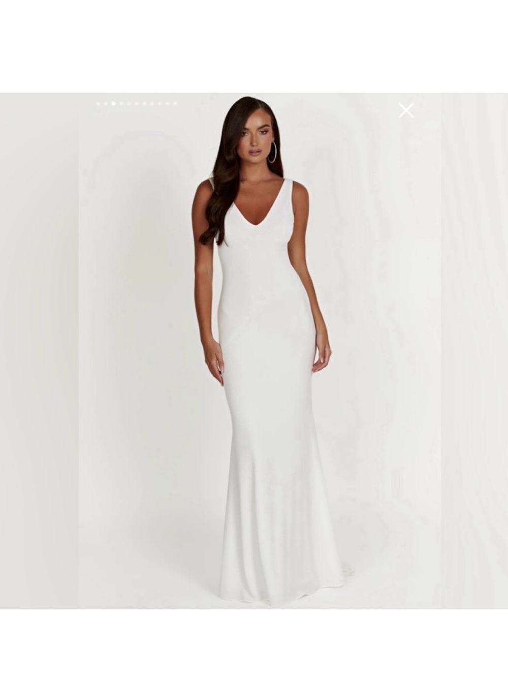 Meshki White V-Neck Sleeveless Maxi Gown